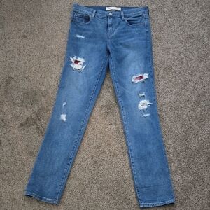 Pendleton X Gap 1969 Real Straight jeans with plaid patchwork detail, size 28L